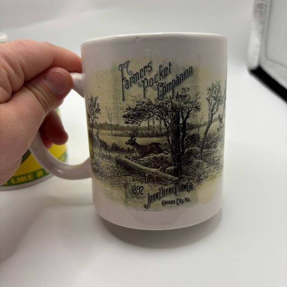 Ceramic Green and White Vintage John Deere Mug Collection Authentic Set Of 3 - Picture 2 of 4